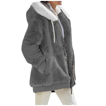 Oversized Teddy Jas met Capuchon – Warme Dames Winterjas met Zakken