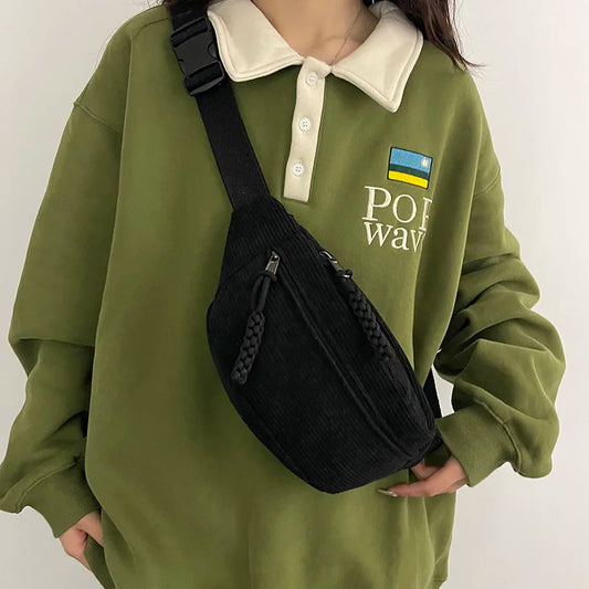 Zwarte Corduroy Crossbody Tas – Minimalistisch, Duurzaam & Comfortabel