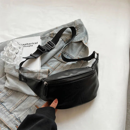 Zwarte Leren Heuptas & Crossbody – Minimalistische Fanny Pack met Rits – Streetstyle & Everyday