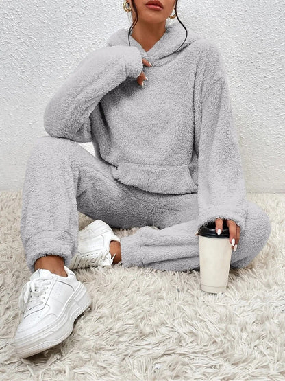 Fluffy Huispak Dames – Warme Teddy Loungewear Set met Hoodie