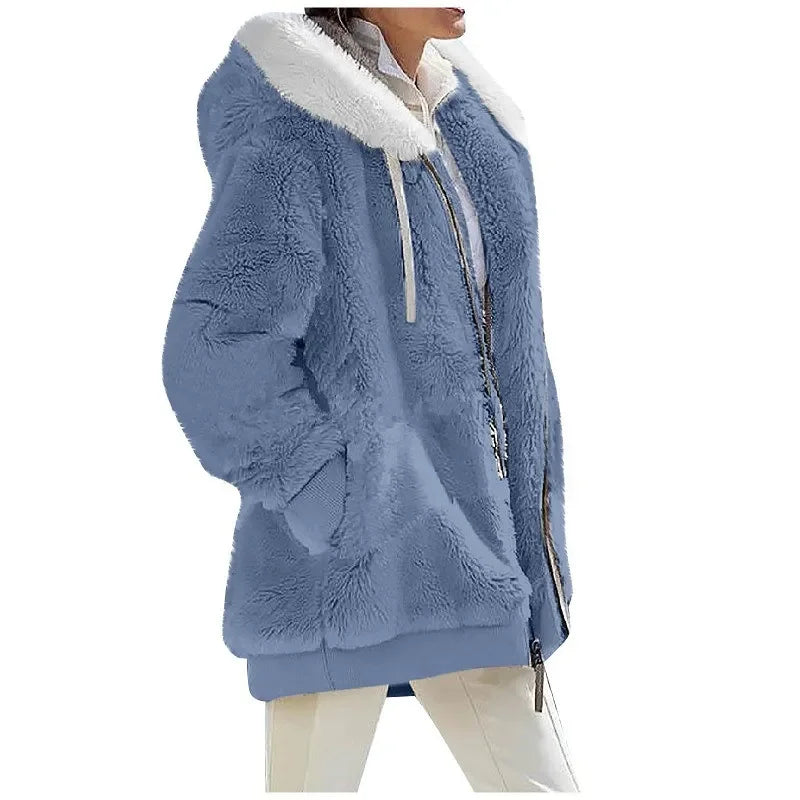 Oversized Teddy Jas met Capuchon – Warme Dames Winterjas met Zakken