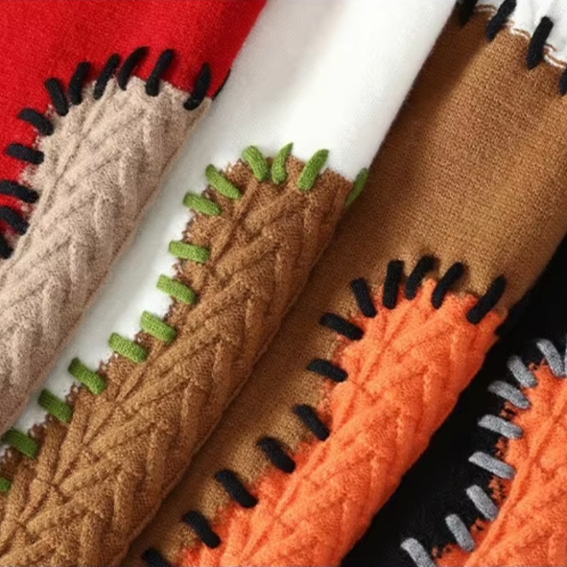 Patchwork Trui Dames – Warme Gebreide Colorblock Sweater