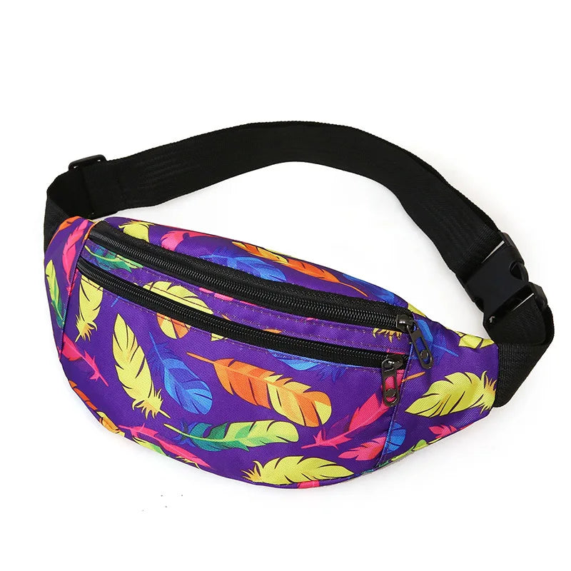 Heuptas met Kleurrijke Verenprint – Verstelbare Crossbody & Festival Tas