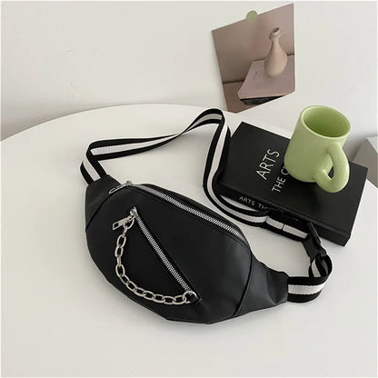 Minimalistische Crossbody Heuptas – Unisex Schoudertas met Ritssluiting & Kettingdetail