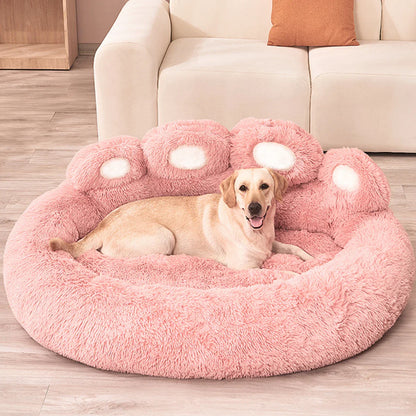 Hondenbed Pootafdruk – Fluffy Rond Ligbed met Anti-Slip Bodem voor Honden en Katten