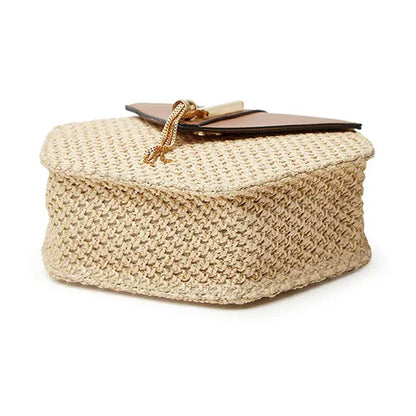 Dames Schoudertas van Riet met Leren Accent – Zomers, Licht & Elegant