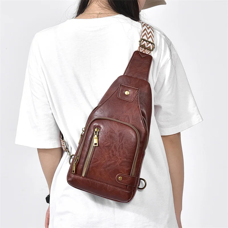 Vintage Crossbody Sling Bag – Schoudertas met Brede Strap & Meerdere Vakken