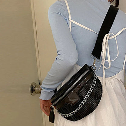 Zwarte Crossbody Heuptas met Ketting – Stoer, Trendy & Comfortabel