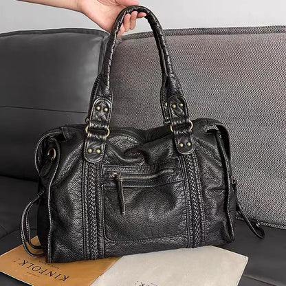 Luxe Zwarte Leren Handtas Dames – Tijdloos Design & Ruime Schoudertas