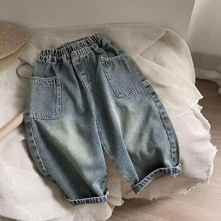 Kinder Jeans met Patch – Comfortabele Baggy Spijkerbroek voor Jongens & Meisjes