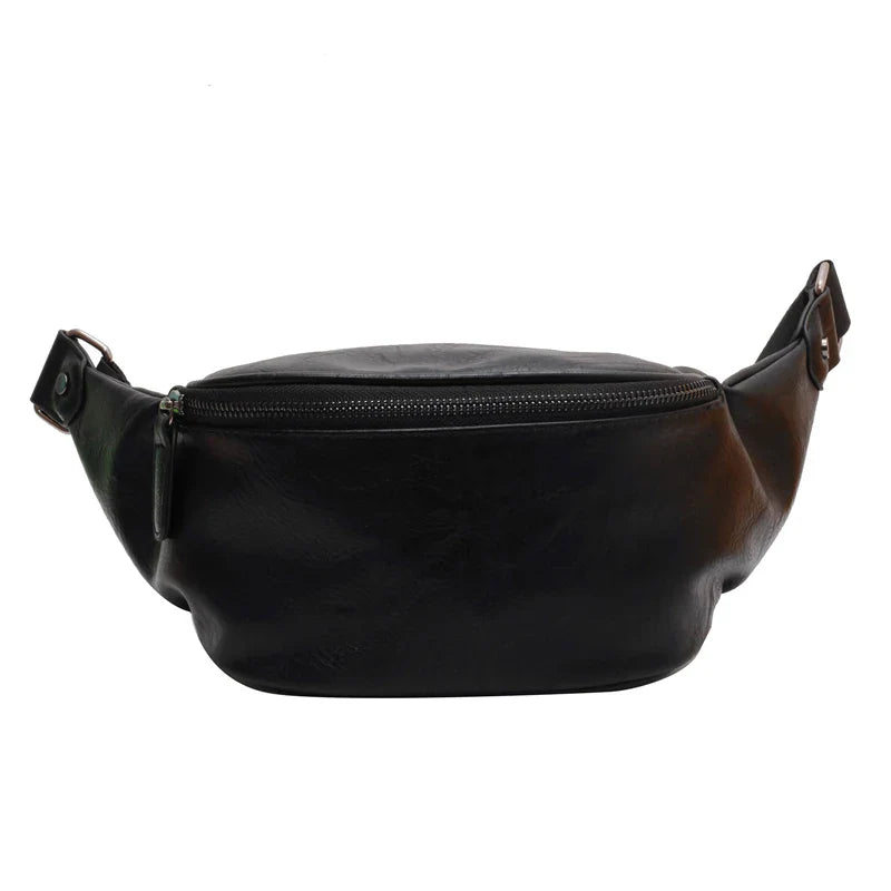Zwarte Leren Heuptas & Crossbody – Minimalistische Fanny Pack met Rits – Streetstyle & Everyday
