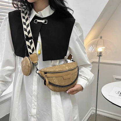 Trendy Crossbody Schoudertas – Fashion Heuptas met Ketting & Extra Pouch