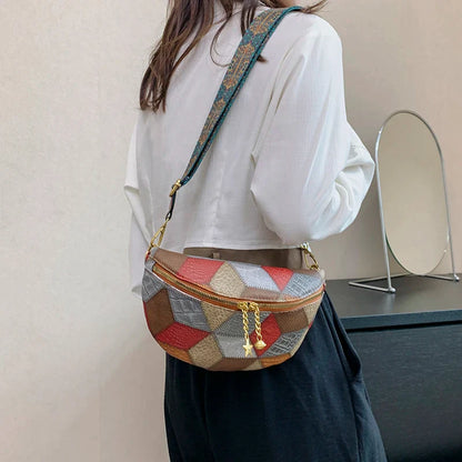 Kleurrijke Patchwork Crossbody Heuptas – Trendy Schoudertas met Uniek Design