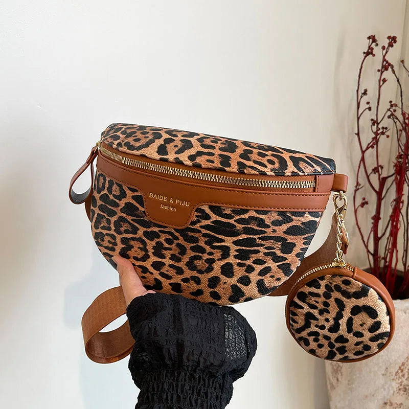 Leopard Print Crossbody & Heuptas – Trendy Panterlook – Verstelbare Band & Mini Pouch