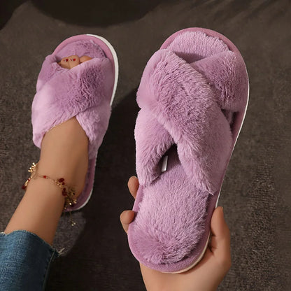 Dames Pantoffels met Open Teen – Comfortabele Huisschoenen met Kruisband Design