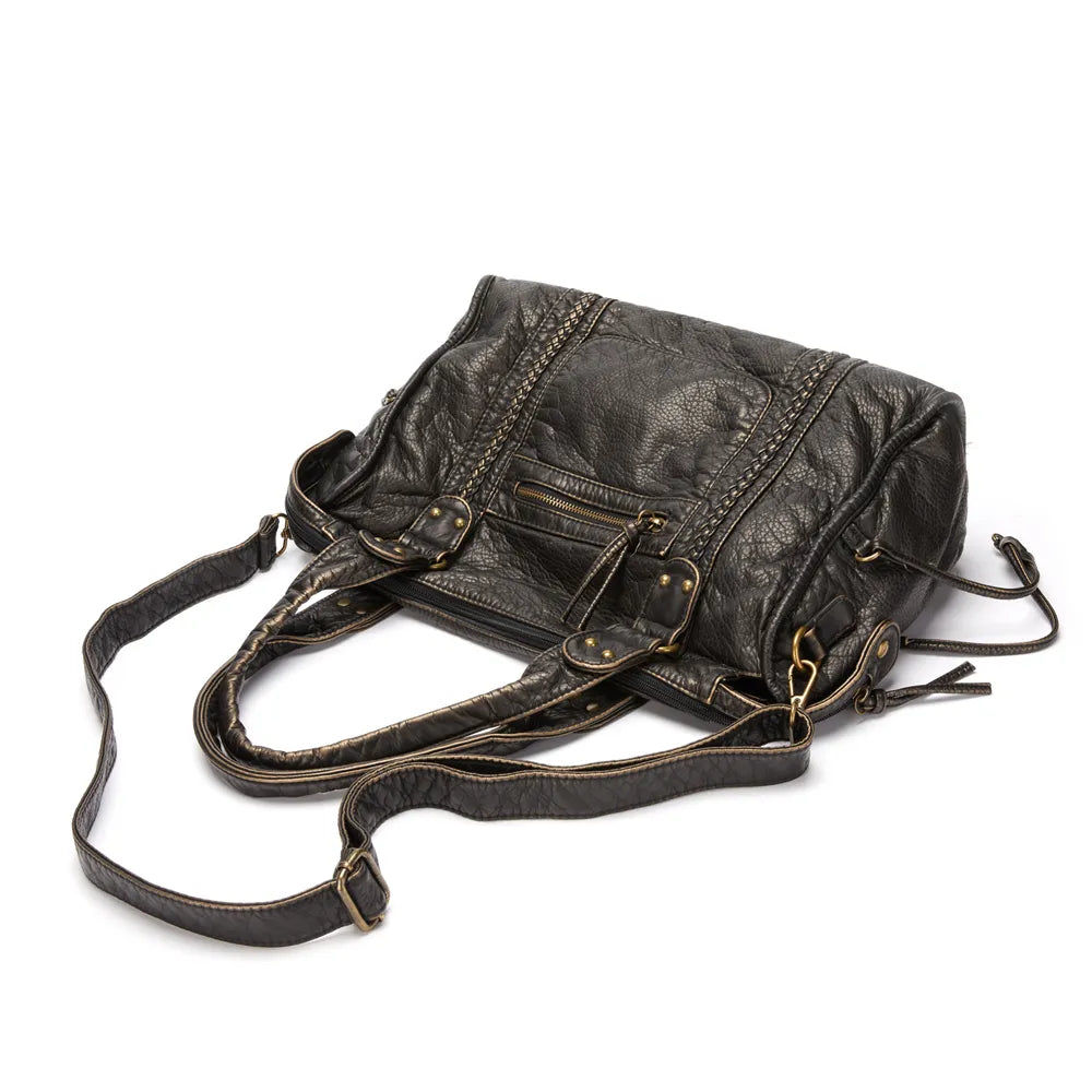 Luxe Zwarte Leren Handtas Dames – Tijdloos Design & Ruime Schoudertas