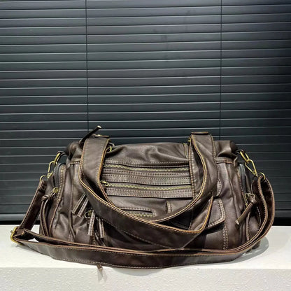 Luxe Bruine Schoudertas met Ritsvakken – Ruime Dames Handtas