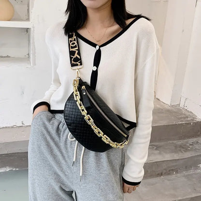 Stijlvolle Crossbody Heuptas – Schoudertas met Goudkleurige Ketting & Verstelbare Band