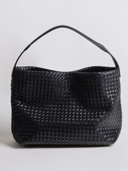 Liorra Vegan Leren Geweven Hobo Schoudertas Zwart – Stijlvol & Ruim