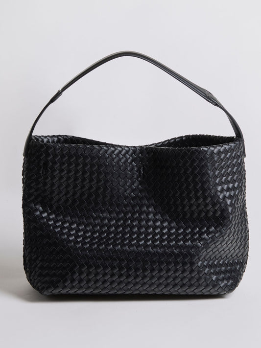 Liorra Vegan Leren Geweven Hobo Schoudertas Zwart – Stijlvol & Ruim