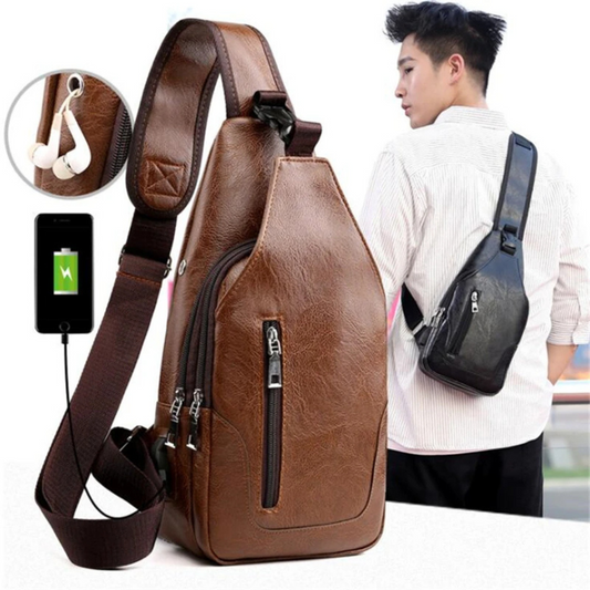 Luxe Leren Crossbody Tas – USB-Oplaadpoort & Anti-Diefstal Ontwerp
