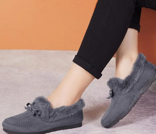 Dames Moccasin Pantoffels – Warme Bont Slippers met Strik en Antislip Zool in Meerdere Kleuren