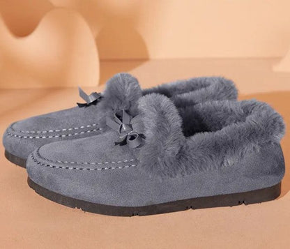 Dames Moccasin Pantoffels – Warme Bont Slippers met Strik en Antislip Zool in Meerdere Kleuren