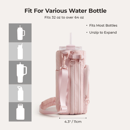 Roze Waterfles Draagtas – Verstelbare Crossbody voor Sport, Reizen & Outdoor