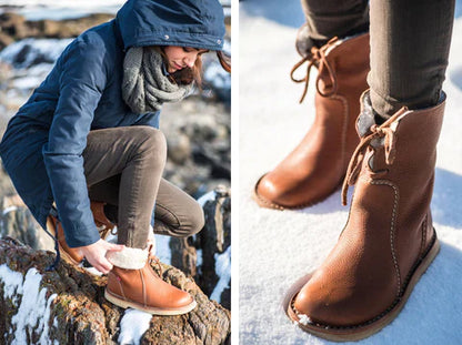 Dames Leren Winterlaarzen met Bontvoering – Warme Halfhoge Boots