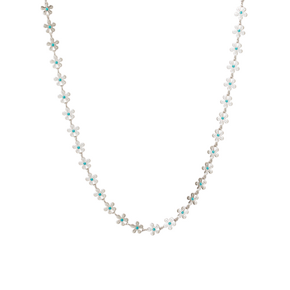 Goudkleurige Bloemenketting met Turquoise Emaille – Vrolijk & Elegant Zomersieraad