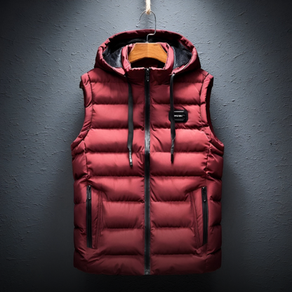 Heren Bodywarmer met Capuchon – Gewatteerde Mouwloze Jas