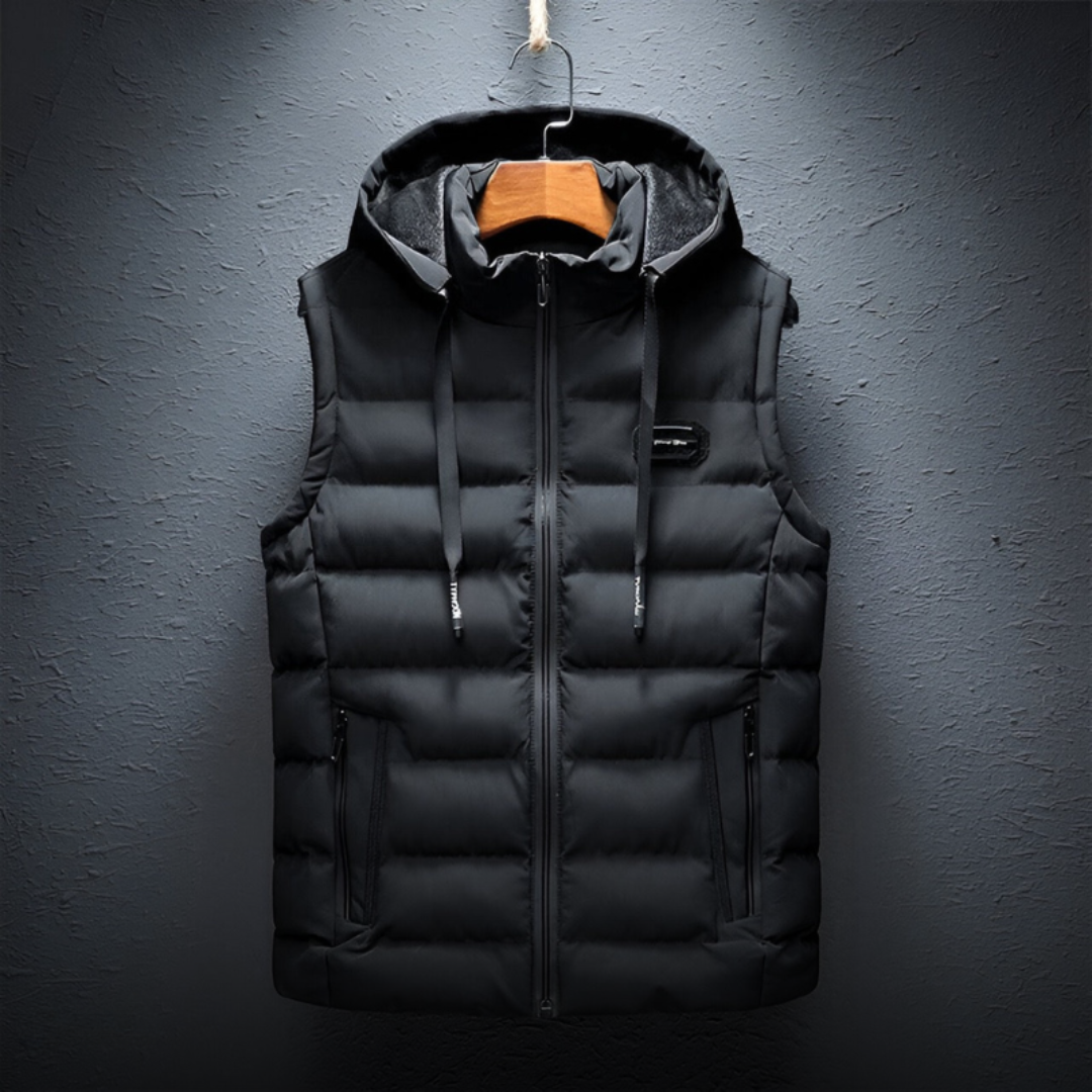 Heren Bodywarmer met Capuchon – Gewatteerde Mouwloze Jas