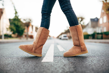 Dames Hoge Laarzen – Warme Suède Boots met Echt Schapenvacht