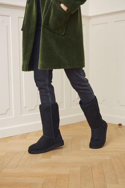 Dames Hoge Laarzen – Warme Suède Boots met Echt Schapenvacht