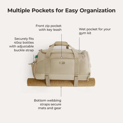 Beige Duffeltas 36L – Waterafstotende Sport- & Reistas met Schoenenvak en Meerdere Vakken voor Gym & Reizen