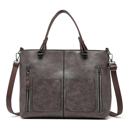 Shopper Handtas Dames – Grote Leren Tas met Voorvakken & Schouderband