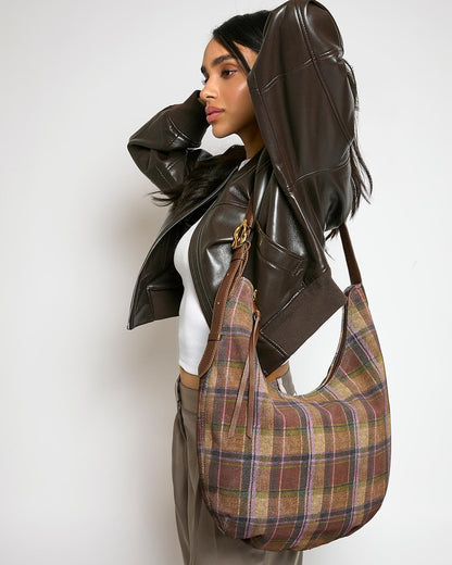 Vintage Schoudertas met Ruitpatroon – Casual & Trendy