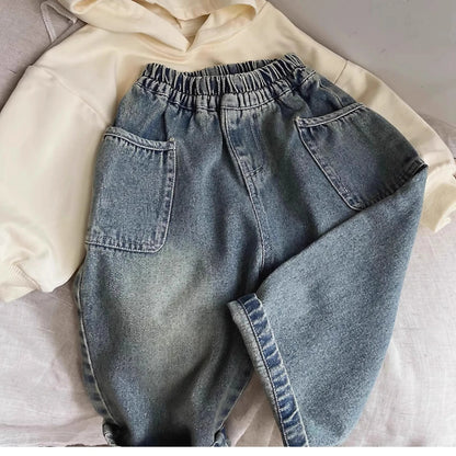 Kinder Jeans met Patch – Comfortabele Baggy Spijkerbroek voor Jongens & Meisjes