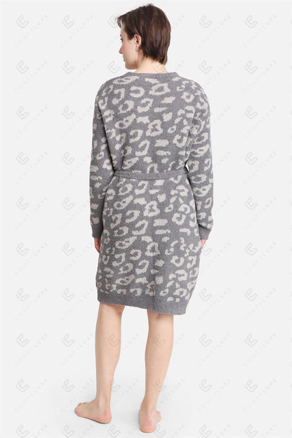 Luxe Leopard Print Badjas met Zakken & Tailleband – Zachte Microvezel Loungewear