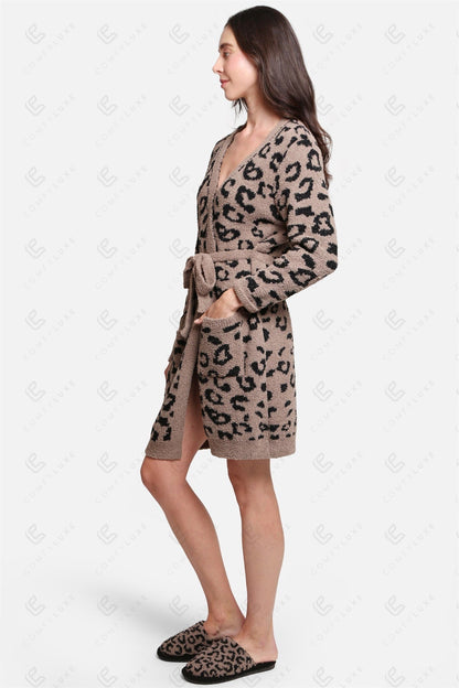 Luxe Leopard Print Badjas met Zakken & Tailleband – Zachte Microvezel Loungewear