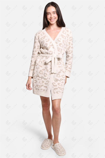 Luxe Leopard Print Badjas met Zakken & Tailleband – Zachte Microvezel Loungewear