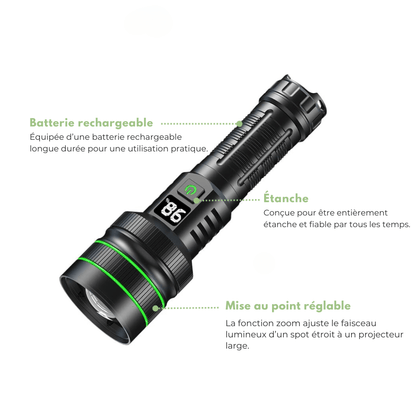 Oplaadbare LED Zaklamp met Display – Krachtige Tactische Zaklamp met Powerbankfunctie