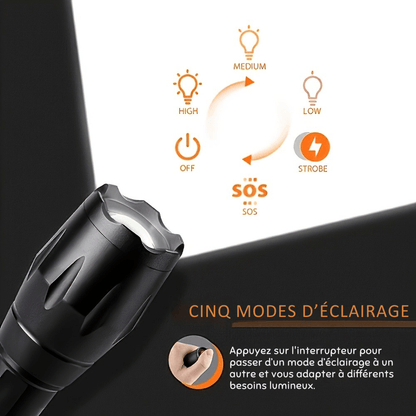 Tactische LED Zaklamp – Superhelder, Zoomfunctie & 5 Lichtmodi – Waterdicht en Compact