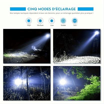 Tactische LED Zaklamp – Superhelder, Zoomfunctie & 5 Lichtmodi – Waterdicht en Compact