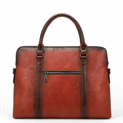 Leren vintage laptoptas dames 14 inch – Elegant met bloemmotief & tijdloze stijl