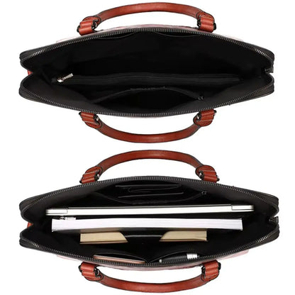 Leren vintage laptoptas dames 14 inch – Elegant met bloemmotief & tijdloze stijl