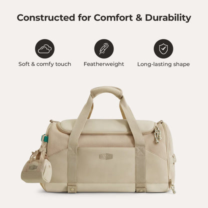 Beige Duffeltas 36L – Waterafstotende Sport- & Reistas met Schoenenvak en Meerdere Vakken voor Gym & Reizen