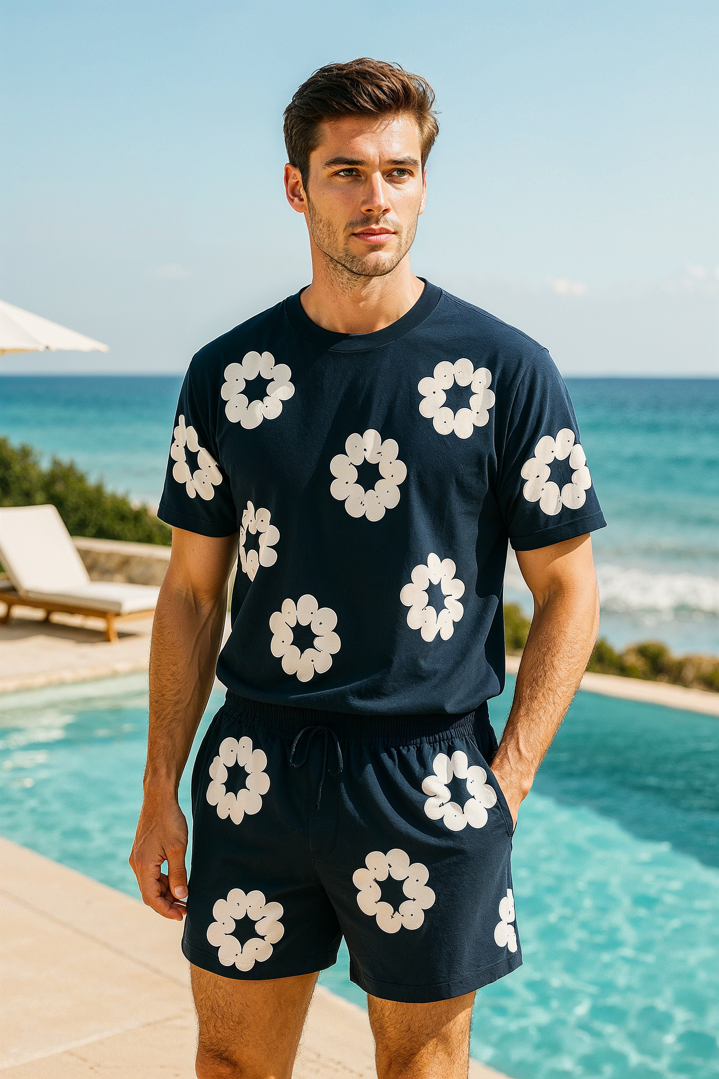 Katoenen Wreath Zomer T-Shirt en Shorts Set voor Heren en Dames