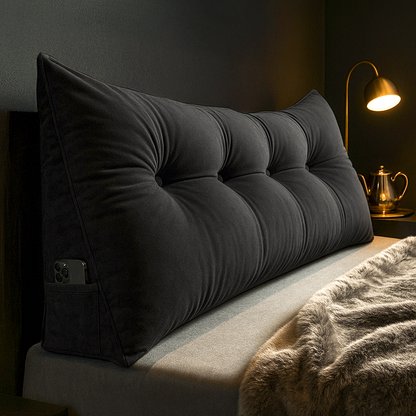 Lang Hoofdbord Kussen – Ergonomisch Rugsteun Kussen met Zijvakken voor Bed