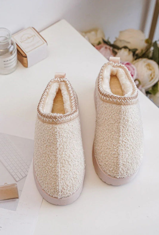 Dames Pantoffels Beige – Warme Winter Huisschoenen met Zachte Teddy Voering en Antislip Zool